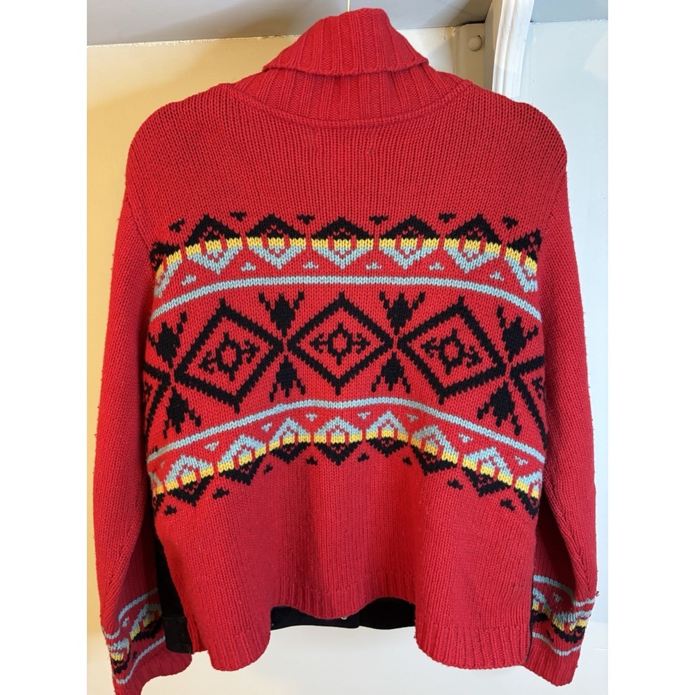 VTG PENDELTON Black Suede & Red Wool Aztec Print Jacket L Southwestern